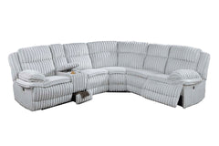 Light Gray Fur Like Corduroy U-Shaped Sectional Sofa w Console Cup Holder, Storage Drawer Motion Reclining Living Room Couch 3pc set