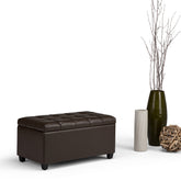 Sienna 33 inch Wide Storage Ottoman Bench in Chocolate Brown Vegan Leather