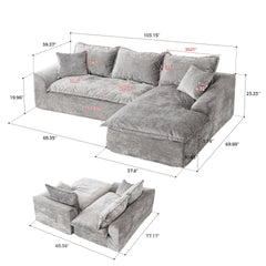 103" Cloud Sectional Couch with L - Shape Chaise, Boneless Modern Modular Large - Segment Sofa for Living Room, No Assembly Required