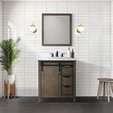 Rustic Brown Bath Vanity 30 in. W x 22 in. D, Cultured Marble Countertop and 28 in. Mirror