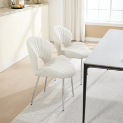 Modern Design Chair Back Hollow, 21.6-inch Enlarged Seat Surface With Silver Legs ,Set of 2 ,White Velvet Fabric