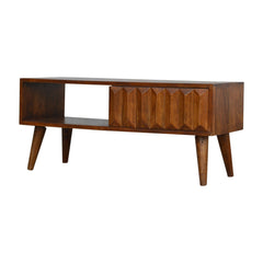 Solid Wood Chestnut Prism Sliding Media Unit, with Storage Space, Brown