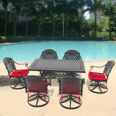 7-Piece All-Weather Cast Aluminum Dining Set, Include 6 Swivel Chairs and Rectangular Table With Black Frame(same sku:W1710S00458)