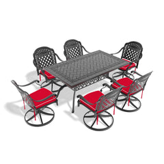 7-Piece All-Weather Cast Aluminum Dining Set, Include 6 Swivel Chairs and Rectangular Table With Black Frame(same sku:W1710S00458)