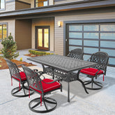 5-Piece All-Weather Cast Aluminum Dining Set, Include 4 Swivel Chairs and Rectangular Table With Black Frame(same sku:W1710S00456)