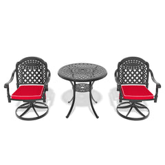 3-Piece All-Weather Cast Aluminum Dining Set, Include 2 Swivel Chairs and 30.71" Round Table With Black Frame