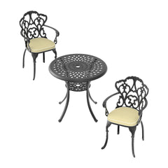 3-Piece Set Of Cast Aluminum Patio Furniture With Beige Cushions