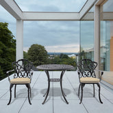 3-Piece Set Of Cast Aluminum Patio Furniture With Beige Cushions