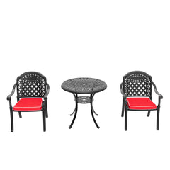3-Piece Set Of Cast Aluminum Patio Furniture With Red Cushions