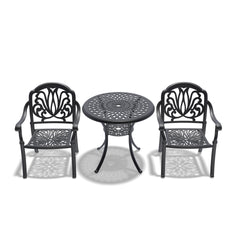 3-Piece Set Of Cast Aluminum Patio Furniture With Brown Cushions