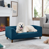 Pet sofa with backrest and armrests, modern rectangular pet sofa suitable for small and medium dogs, soft cushion comfortable dog sofa,-BLUE