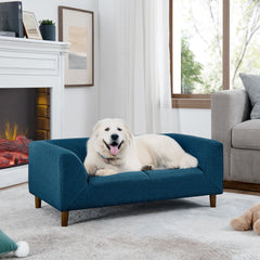 Pet sofa with backrest and armrests, modern rectangular pet sofa suitable for small and medium dogs, soft cushion comfortable dog sofa,-BLUE