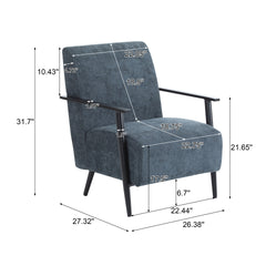 26.38" Modern Blue Gray Lounge Chair with Polyester Upholstery and Sturdy Metal Frame, Ideal for Living Room, Bedroom, or Office