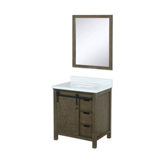 Rustic Brown Bath Vanity 30 in. W x 22 in. D, White Quartz Countertop and 28 in. Mirror