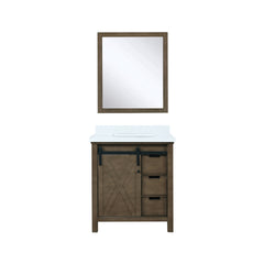 Rustic Brown Bath Vanity 30 in. W x 22 in. D, White Quartz Countertop and 28 in. Mirror