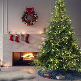 5ft Pre-Lit Artificial Christmas Tree with 300 Warm White Incandescent Lights, 1419 Tips, PE+PVC Hinged Pine with Partial Memory Wire Branches, Foldable Metal Stand for Holiday Decoration