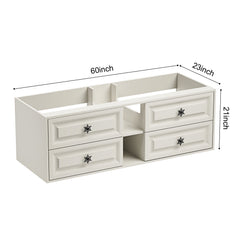 60" Wall Hung Bathroom Vanity Cabinet Fits Double Sinks, Cabinet Only (Countertop and Sinks Not Included)
