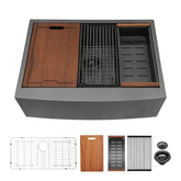 33x22x10"Farmhouse Apron Single Bowl Stainless Steel Kitchen Sink with Workstation