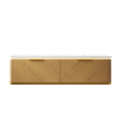 DIPA 60" Wall-Mounted Carrara White Sintered Stone Countertop and Corolla Oak Woodgrain Plywood Cabinet, NO Basin, NO Faucet and Sink Cover