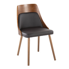 Anabelle Mid-Century Modern Chair in Walnut Wood and Brown Faux Leather by LumiSource (Set of 2)