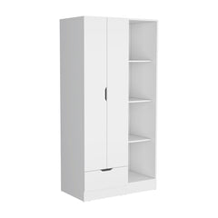 Memphis Wardrobe Armoire with 4-Tier Storage Shelves and 1 Drawer White