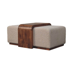 Solid Wood Arden Bench Duo,Boucle seats,Warm Tone