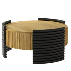 31.50" Modern Colorblocked Striped Coffee Table with Flip Top Storage Coffee Table - Natural Wood Finish for Living Room, Apartment, Office, Easy to Assemble, Wooden Color Tabletop + Dark Brown