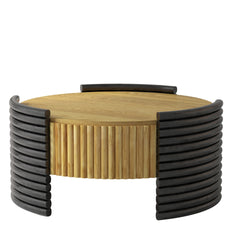 31.50" Modern Colorblocked Striped Coffee Table with Flip Top Storage Coffee Table - Natural Wood Finish for Living Room, Apartment, Office, Easy to Assemble, Wooden Color Tabletop + Dark Brown