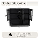Bathroom Wall Cabinet, 3-Door Wooden Wall Cabinet with Open and Hidden Storage Space, Medicine Cabinet with Glass Door and Towel Bar for Entryway Living Room Bathroom Dining Room,Black