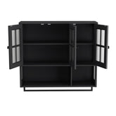Bathroom Wall Cabinet, 3-Door Wooden Wall Cabinet with Open and Hidden Storage Space, Medicine Cabinet with Glass Door and Towel Bar for Entryway Living Room Bathroom Dining Room,Black