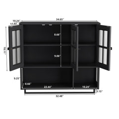 Bathroom Wall Cabinet, 3-Door Wooden Wall Cabinet with Open and Hidden Storage Space, Medicine Cabinet with Glass Door and Towel Bar for Entryway Living Room Bathroom Dining Room,Black