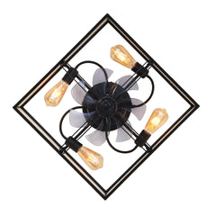16.6" Square Fabric Farmhouse Flush Mount Ceiling Fan ,Reversible Motor, DC Remote Control,7 PCS PC Blades,6 Speed Ceiling Fan,Timing, for Bedroom Kitchen Living Room--NOT Included Bulbs