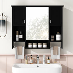 35'' x 28'' Modern Wall Mounted Bathroom Storage Cabinet, Bathroom Wall Cabinet with Mirror, Medicine Cabinet with Towels Bar