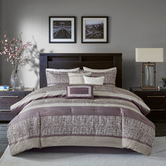 7 Piece Jacquard Comforter Set Purple Queen
