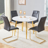 Table and chair set.Extendable MDF Dining Table.The pull-out table is ideal for a wide range of families,suitable for gatherings of different size.Paired with 4 Black Chairs With Gold Metal Legs.