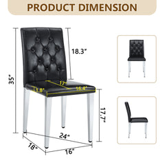 4-pack black PU dining chairs: ergonomic buckle backrest, 35 inches high, silver metal legs,Combines Comfort and Texture.Perfectly suitable for family dining rooms, hotel banquet halls,etc.W1151P29570