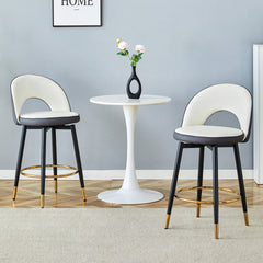 360 ° rotatable bar chair.Modern White and Dark Gray Spliced Color PU comfortable upholstered bar chair with smooth and beautiful black metal legs for dining room, kitchen, terrace.Set Of 2.