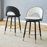360 ° rotatable bar chair.Modern White and Dark Gray Spliced Color PU comfortable upholstered bar chair with smooth and beautiful black metal legs for dining room, kitchen, terrace.Set Of 2.