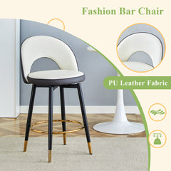 360 ° rotatable bar chair.Modern White and Dark Gray Spliced Color PU comfortable upholstered bar chair with smooth and beautiful black metal legs for dining room, kitchen, terrace.Set Of 2.