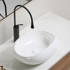 Oval Ceramic Vessel Sink - 18.1"×15" Shatterproof Bathroom Basin, Crack-Resistant Gloss Finish, No Faucet Hole without Drain, 5.5" Height for Small Countertops (Safe Packaging Certified)