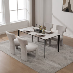 22.05" Wide Modern Upholstered Chenille Dining Chair Set of 4 with Rubberwood Legs, Armless Curved Back Accent Chairs for Living Room Bedroom Restaurant Cafes Dining Room Reception, Beige