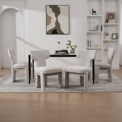 22.05" Wide Modern Upholstered Chenille Dining Chair Set of 4 with Rubberwood Legs, Armless Curved Back Accent Chairs for Living Room Bedroom Restaurant Cafes Dining Room Reception, Beige