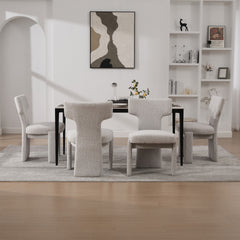 22.05" Wide Modern Upholstered Chenille Dining Chair Set of 4 with Rubberwood Legs, Armless Curved Back Accent Chairs for Living Room Bedroom Restaurant Cafes Dining Room Reception, Beige