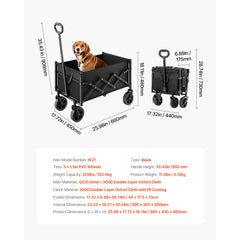 Collapsible Folding Wagon with Wheels, Wagons Carts Foldable with 225lbs Capacity, Lightweight Portable Utility Wagon Cart for Grocery Shopping Sports Camping and Garden