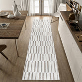 Step Collection High-Low Striped Beige/Cream Indoor Runner Rug, 2'2''x8', Modern, Contemporary, Geometric, Bohemian, Bedroom, Kitchen, Living Room, Hallway, Non Shedding Carpet
