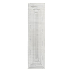 Step Collection High-Low Striped Cream Indoor Runner Rug, 2'2''x8', Modern, Contemporary, Geometric, Bohemian, Bedroom, Kitchen, Living Room, Hallway, Non Shedding Carpet
