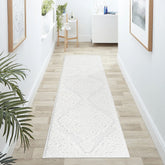 Step Collection High-Low Medallion Cream/Cream Indoor Runner Rug, 2'2''x8', Modern, Contemporary, Geometric, Bohemian, Bedroom, Kitchen, Living Room, Hallway, Non Shedding Carpet