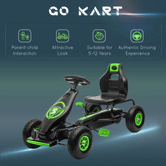 Aosom Kids Pedal Go Kart Ride-on Toy with Ergonomic Comfort, Pedal Car with Tough, Wear-Resistant Tread, Go Cart Kids Car for Boys & Girls with Suspension System, Safety Hand Brake, Ages 5-12, Green