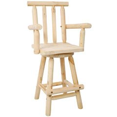 Rustic Bar Stool - Fir Wood Construction, Chair with Footrest,Wide Armrest, Rustic Kitchen Stool, Tall Bistro Chair for Dining Room, Restaurant, Pub, 4-Foot,Light brown color