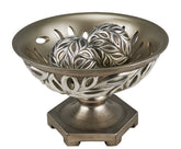 12.75" Long Polyresin Decorative Bowl "Kiara", Silver Peacock Feathers Design